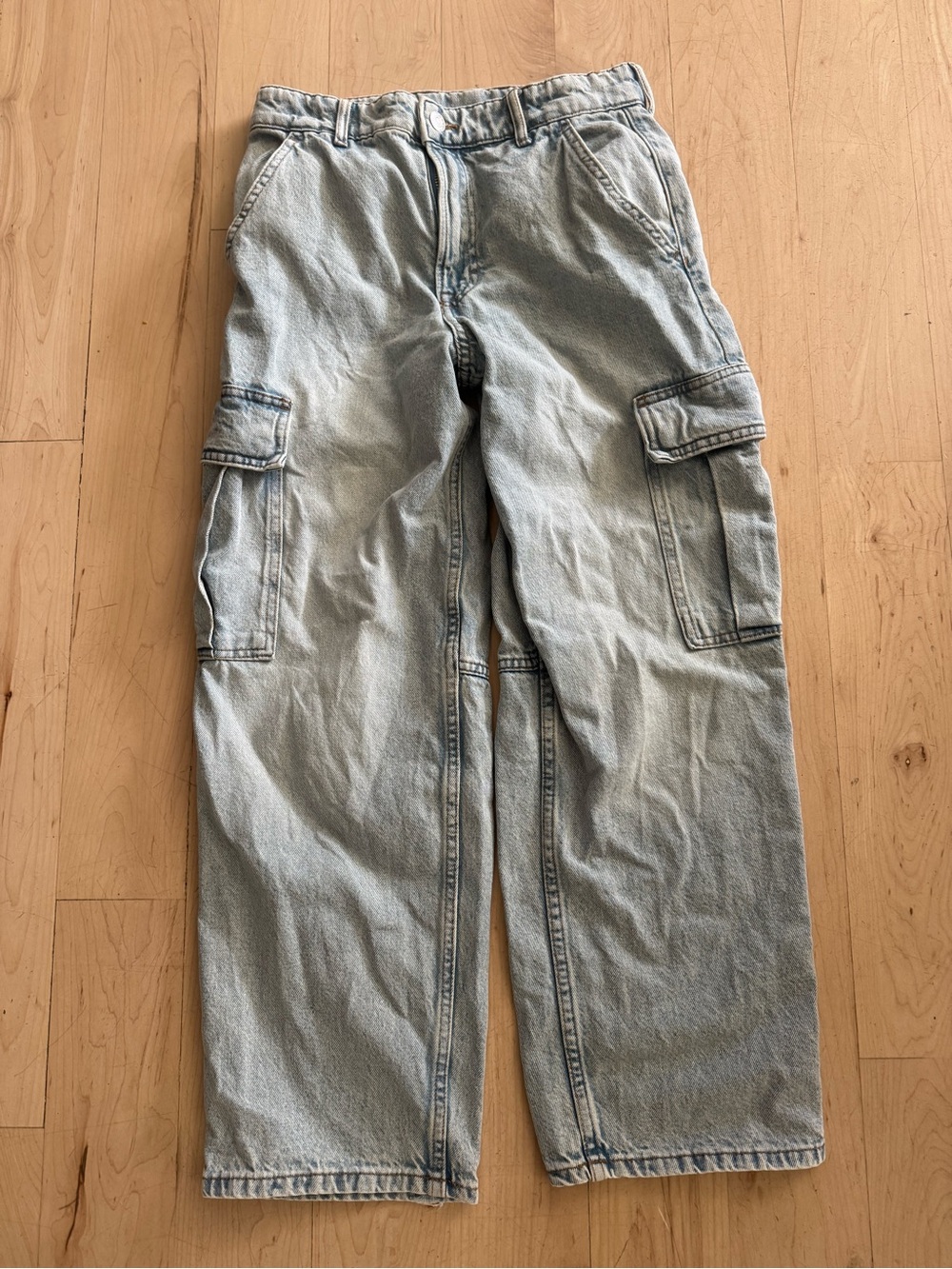 Kids size 12 H&M Light Blue Cargo Jeans Pants - baggy Fit